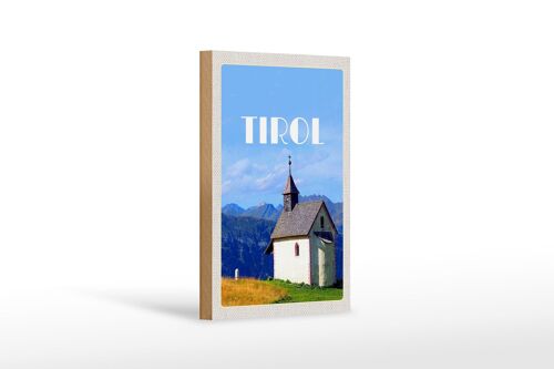 Holzschild Reise 12x18 cm Tirol Kirche auf den Berg Natur Wald