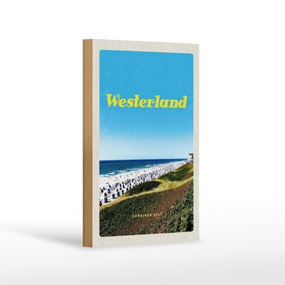 Holzschild Reise 12x18 cm Westerland Strand Meer Strandkörbe