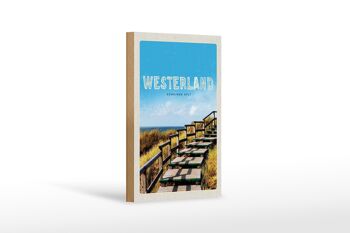 Panneau en bois voyage 12x18 cm Passerelle Westerland sur la plage sortie en mer 1