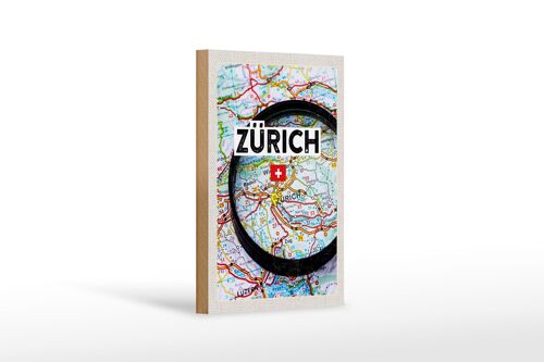 Holzschild Reise 12x18 cm Zürich Schweiz Karte Lupe Stadt Dekoration