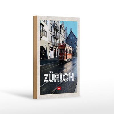 Cartel de madera viaje 12x18 cm Zurich Suiza Jelmoli tranvía