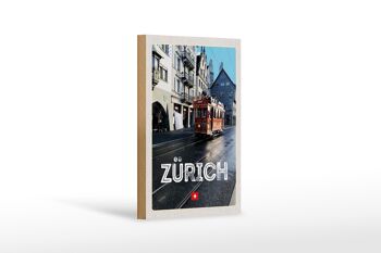 Panneau en bois voyage 12x18 cm Zurich Suisse Jelmoli tram 1