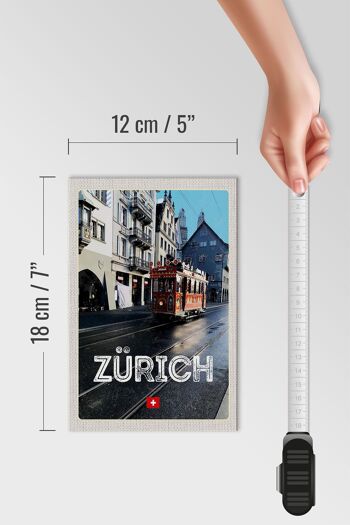 Panneau en bois voyage 12x18 cm Zurich Suisse Jelmoli tram 4