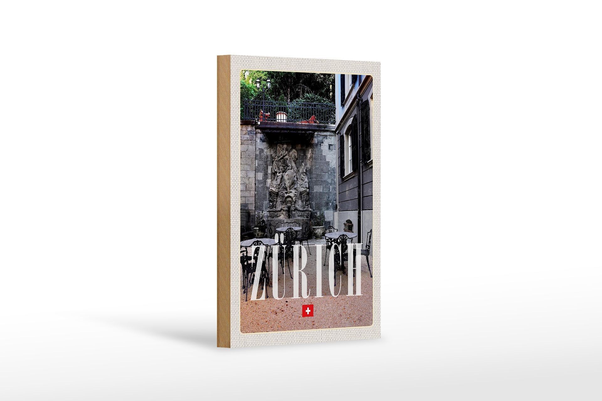 Cartello in legno da viaggio 12x18 cm Zurigo Svizzera architettura scultura