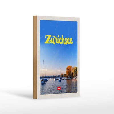 Cartello in legno da viaggio 12x18 cm Lago di Zurigo Natura Barche Gita in barca