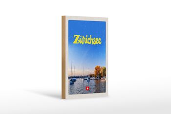Panneau en bois voyage 12x18 cm Zurich Lac Nature Bateaux Excursion en bateau 1