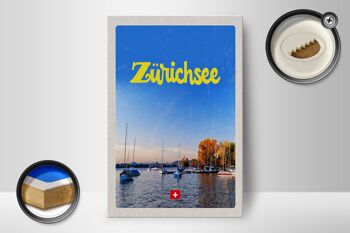 Panneau en bois voyage 12x18 cm Zurich Lac Nature Bateaux Excursion en bateau 2