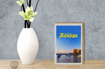 Panneau en bois voyage 12x18 cm Zurich Lac Nature Bateaux Excursion en bateau 3