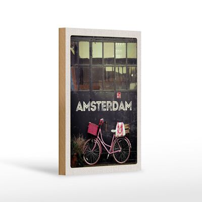 Cartel de madera viaje 12x18 cm Ámsterdam ciudad bicicleta naturaleza a pie