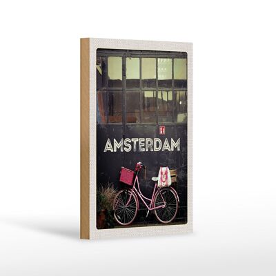 Holzschild Reise 12x18 cm Amsterdam Stadt Fahrrad Natur zu Fuß