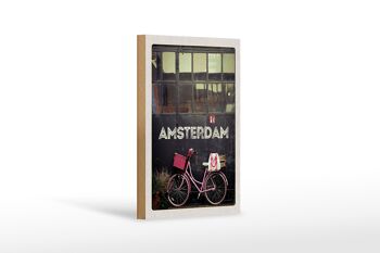 Panneau en bois voyage 12x18 cm Amsterdam ville vélo nature à pied 1