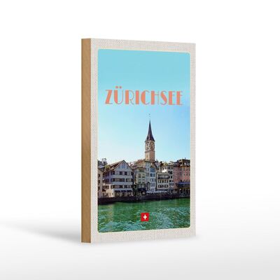 Cartel de madera viaje 12x18 cm Zurich Suiza vista al lago y la ciudad