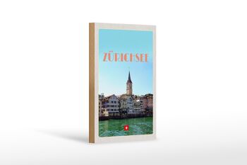 Panneau en bois voyage 12x18 cm Zurich Suisse vue sur le lac et la ville 1