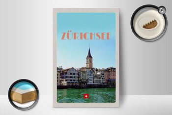 Panneau en bois voyage 12x18 cm Zurich Suisse vue sur le lac et la ville 2