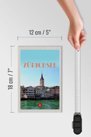 Panneau en bois voyage 12x18 cm Zurich Suisse vue sur le lac et la ville 4
