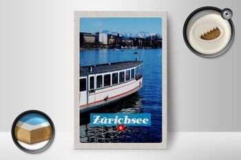 Panneau en bois voyage 12x18 cm Zurich bateau bateau lac ville montagnes 2