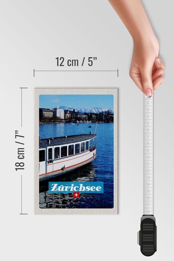 Panneau en bois voyage 12x18 cm Zurich bateau bateau lac ville montagnes 4