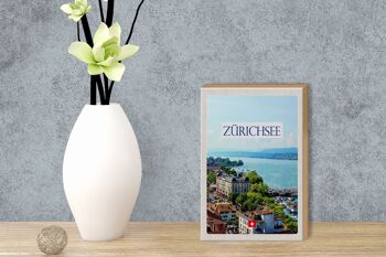 Panneau en bois voyage 12x18 cm Suisse Lac Zurich Forêt Ville Montagnes 3