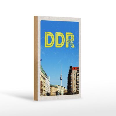 Wooden sign travel 12x18 cm Berlin Germany TV tower DDR