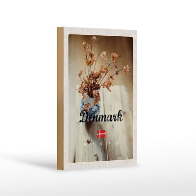 Cartel de madera viaje 12x18 cm Dinamarca flores marchitas en jarrón