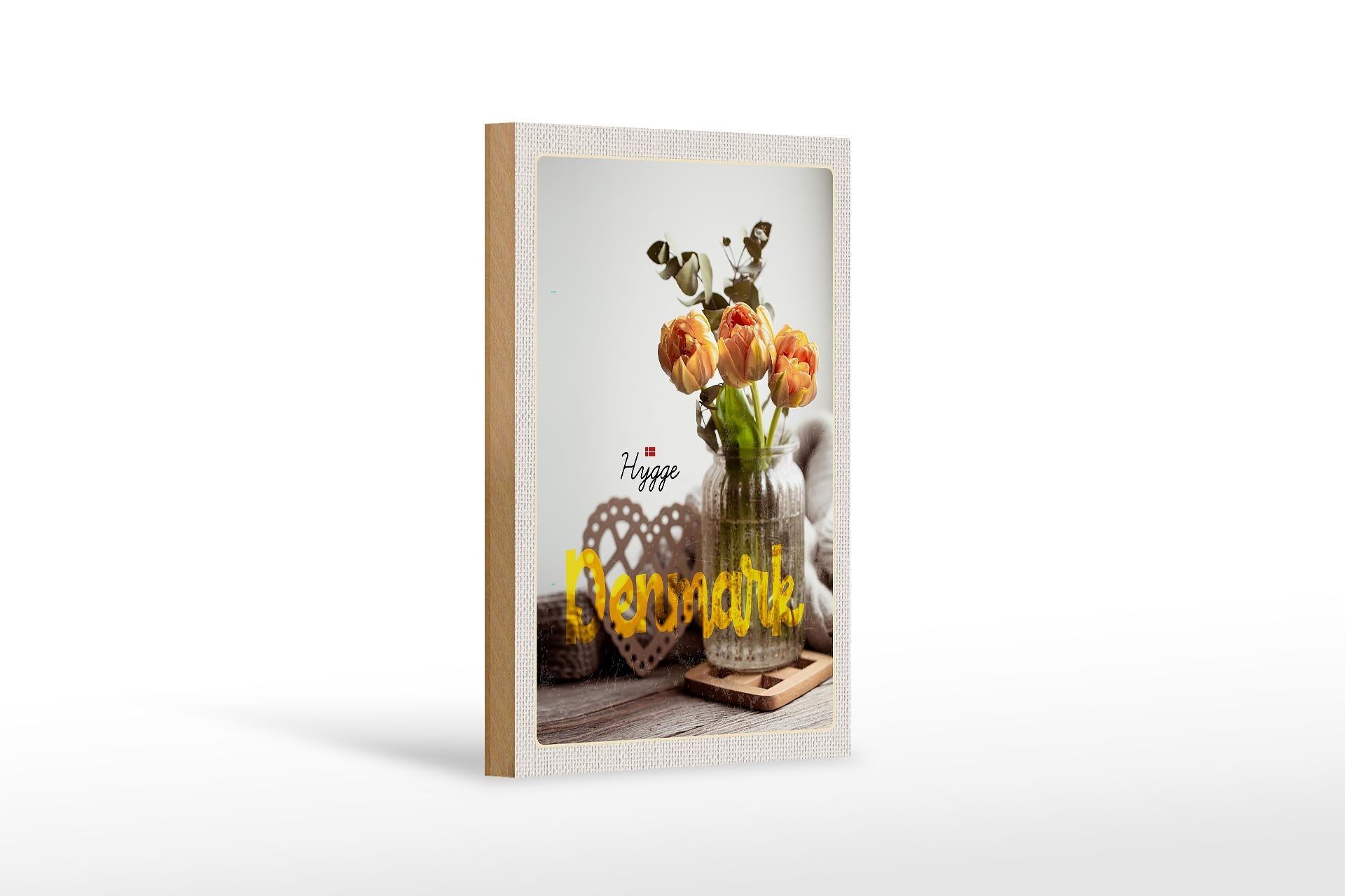 Holzschild Reise 12x18 cm Dänemark Kopenhagen Blume Natur Vase