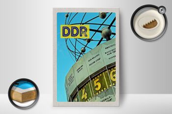 Panneau en bois voyage 12x18 cm Berlin Allemagne horloge mondiale RDA 2