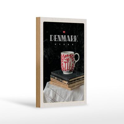 Cartello in legno da viaggio 12x18 cm Tovaglia con libri Danimarca tazza da tè
