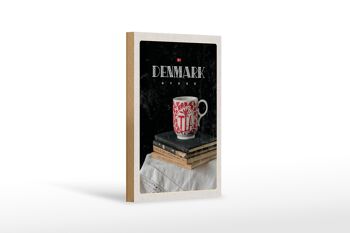 Panneau en bois voyage 12x18 cm Danemark tasse à thé livres nappe 1