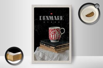 Panneau en bois voyage 12x18 cm Danemark tasse à thé livres nappe 2