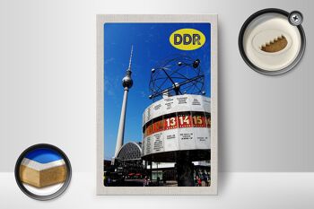 Panneau en bois voyage 12x18 cm horloge mondiale Berlin Alexanderplatz 2