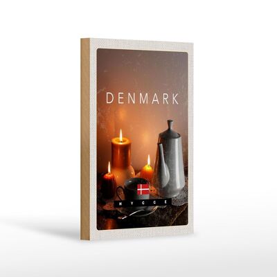 Wooden sign travel 12x18 cm Denmark teapot candles tablecloth
