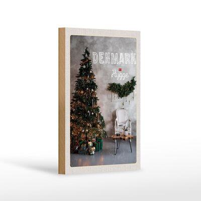 Cartel de madera de viaje 12x18 cm Dinamarca Árbol de Navidad