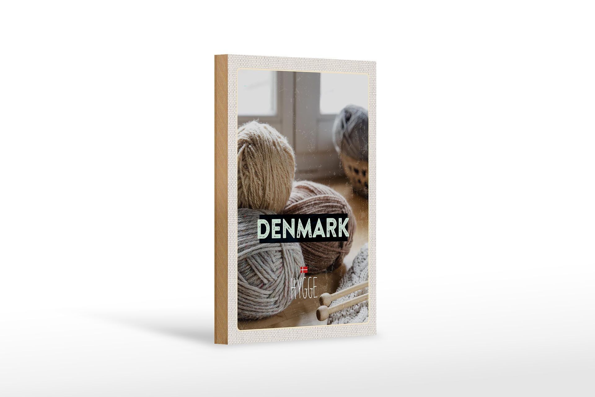 Holzschild Reise 12x18 cm Dänemark Wolle weiß grau häkeln weich