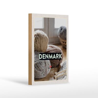 Cartello da viaggio in legno 12x18 cm Danimarca lana bianco grigio uncinetto morbido