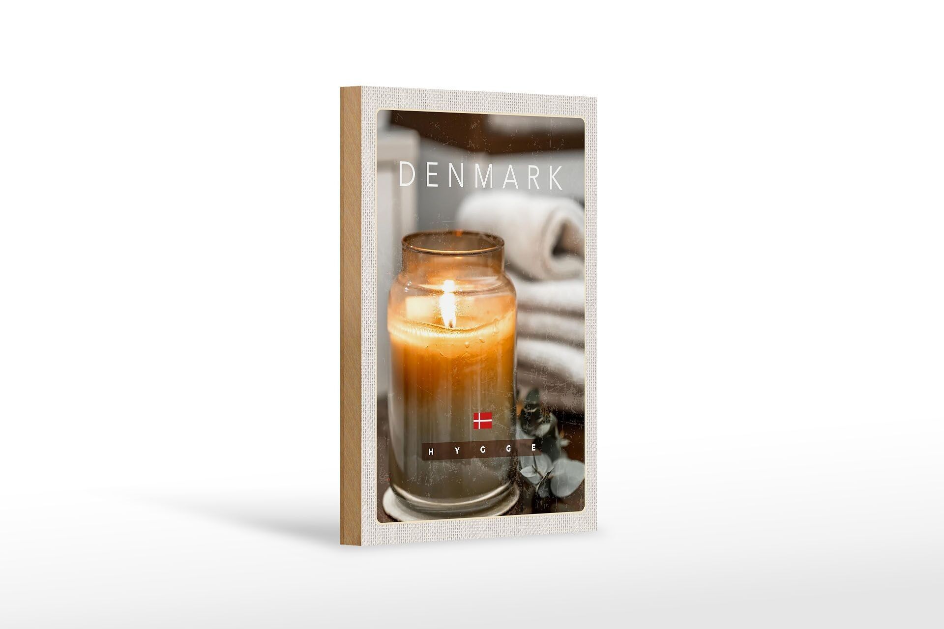 Cartello in legno da viaggio 12x18 cm Candela Danimarca in asciugamano fiore di vetro