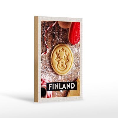 Panneau en bois voyage 12x18 cm Finlande cerf biscuits Noël
