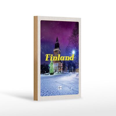 Cartello in legno da viaggio 12x18 cm Finlandia neve inverno albero di Natale