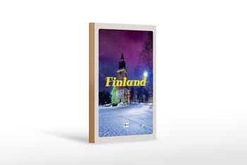 Panneau en bois voyage 12x18 cm Finlande neige hiver sapin de Noël 1