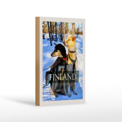 Cartel de madera viaje 12x18 cm Finlandia nieve invierno perros del bosque