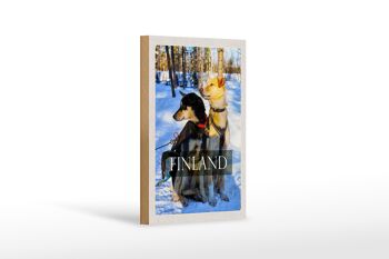 Panneau en bois voyage 12x18 cm Finlande neige hiver chiens des forêts 1