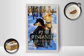 Panneau en bois voyage 12x18 cm Finlande neige hiver chiens des forêts 2