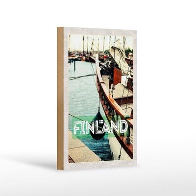 Holzschild Reise 12x18 cm Finnland Wasser Meer Schiff Urlaub