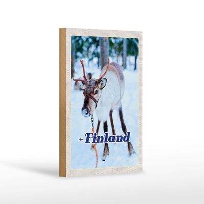 Cartello in legno da viaggio 12x18 cm Finlandia cervo foresta neve fredda
