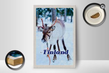 Panneau en bois voyage 12x18 cm Finlande forêt de cerfs neige froide 2