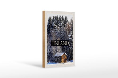 Holzschild Reise 12x18 cm Finnland Haus Schnee Wald Winterzeit