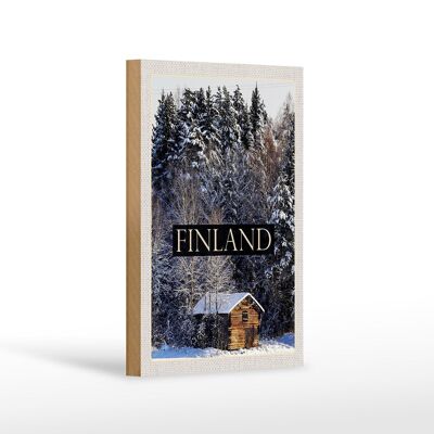 Cartel de madera viaje 12x18 cm Finlandia casa bosque nevado invierno