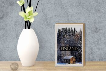 Panneau en bois voyage 12x18 cm Finlande maison neige forêt hiver 3