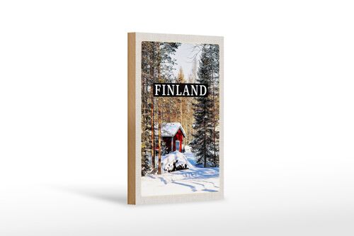 Holzschild Reise 12x18 cm Finnland Winterzeit Schnee Wald Dekoration