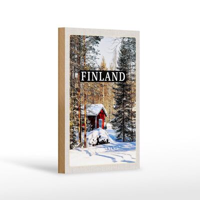 Cartel de madera viaje 12x18 cm Finlandia invierno decoración bosque nevado