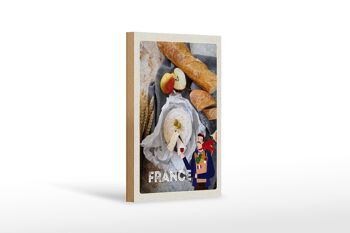 Panneau en bois voyage 12x18 cm France baguette fromage poire olive 1